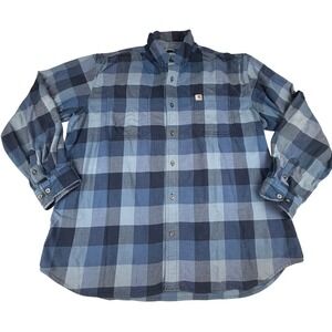 Carhartt Relaxed Fit Men Blue Plaid Flannel Long Sleeve Button Down Shirt XL